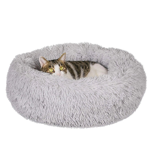 Calming Pet Bed - Anti-Anxiety Round Plush Faux Fur Cat & Dog Bed, Washable, 23 inches